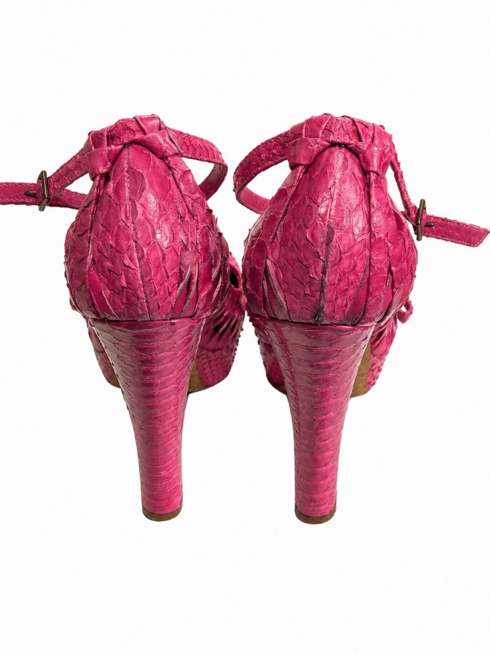Christian Dior Pink Leather Platform Ankle Strap Bow Buckle Stiletto Heels